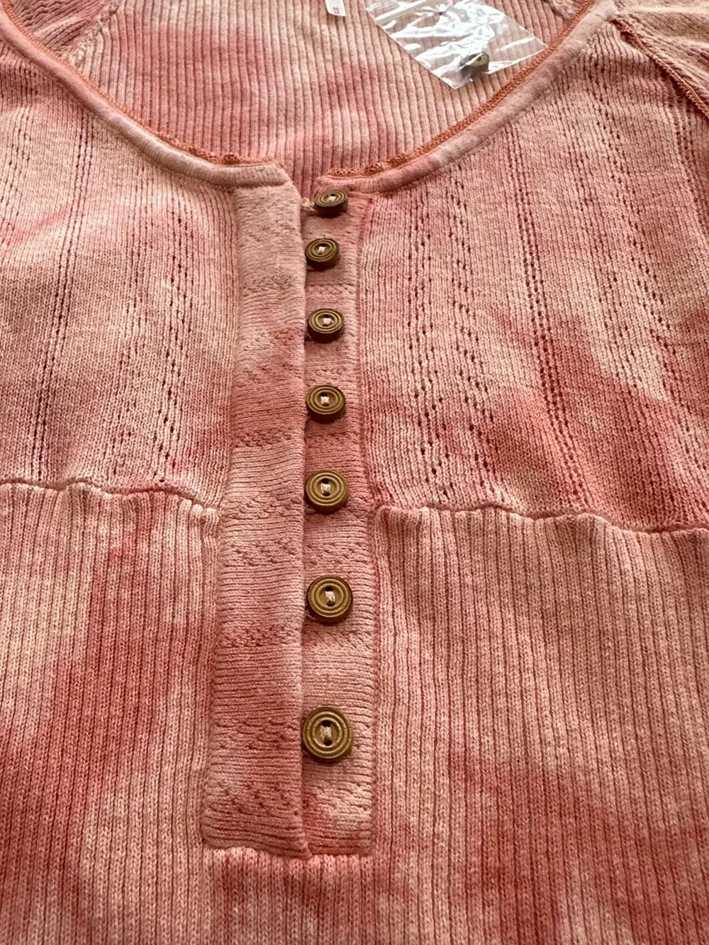Free People Rory Henley Knit Top Pink Tie Dye Button Scoop Neck Boho